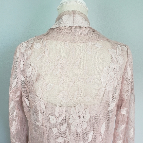 DAMIANOU Vtg 2 Piece Formal Maxi Dress Jacket Set Sheer Lace Floral Pink Sz S - Picture 4 of 14